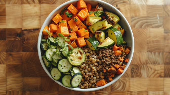 SUPER EASY Roasted Veggie & Lentil Nourish Bowl
