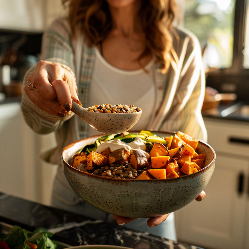 SUPER EASY Roasted Veggie & Lentil Nourish Bowl