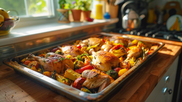 one-pan chicken and veggie dinner freshly baked